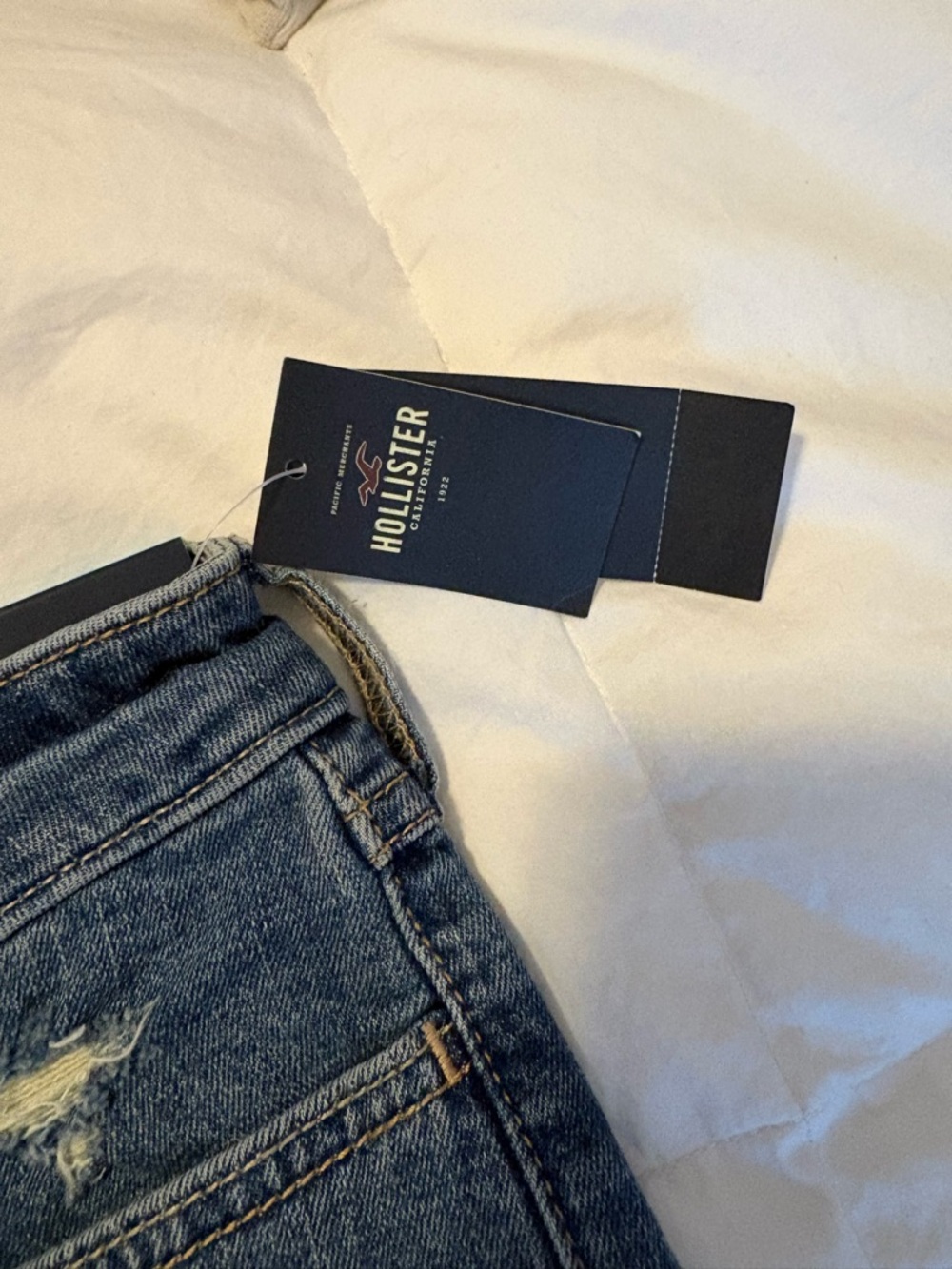 Hollister Dark Blue Denim Cutoff Shorts with Neon Paint Lightning - Picture 4 of 10